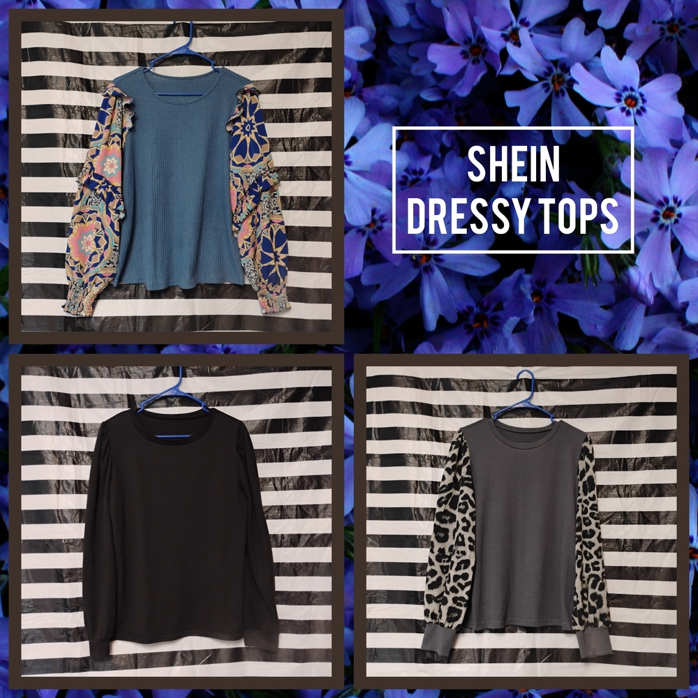 Mixed Print Sleeve Knit Top - Blue, Black, Gray